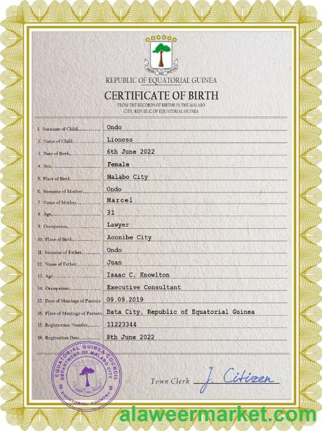 Equatorial Guinea birth certificate PSD template